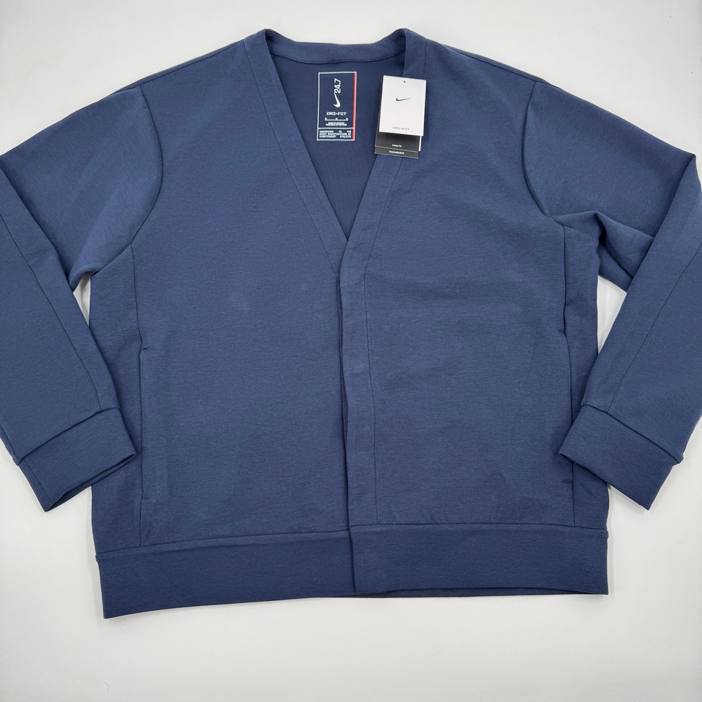 Nike Dri-FIT 24.7 Training Cardigan Mens Medium Navy Blue Loose Fit HQ6948-451